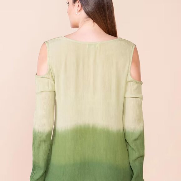NEW Cold Shoulder Olive Drab Rayon Crepe Ombre Top Size Large - Picture 2 of 3